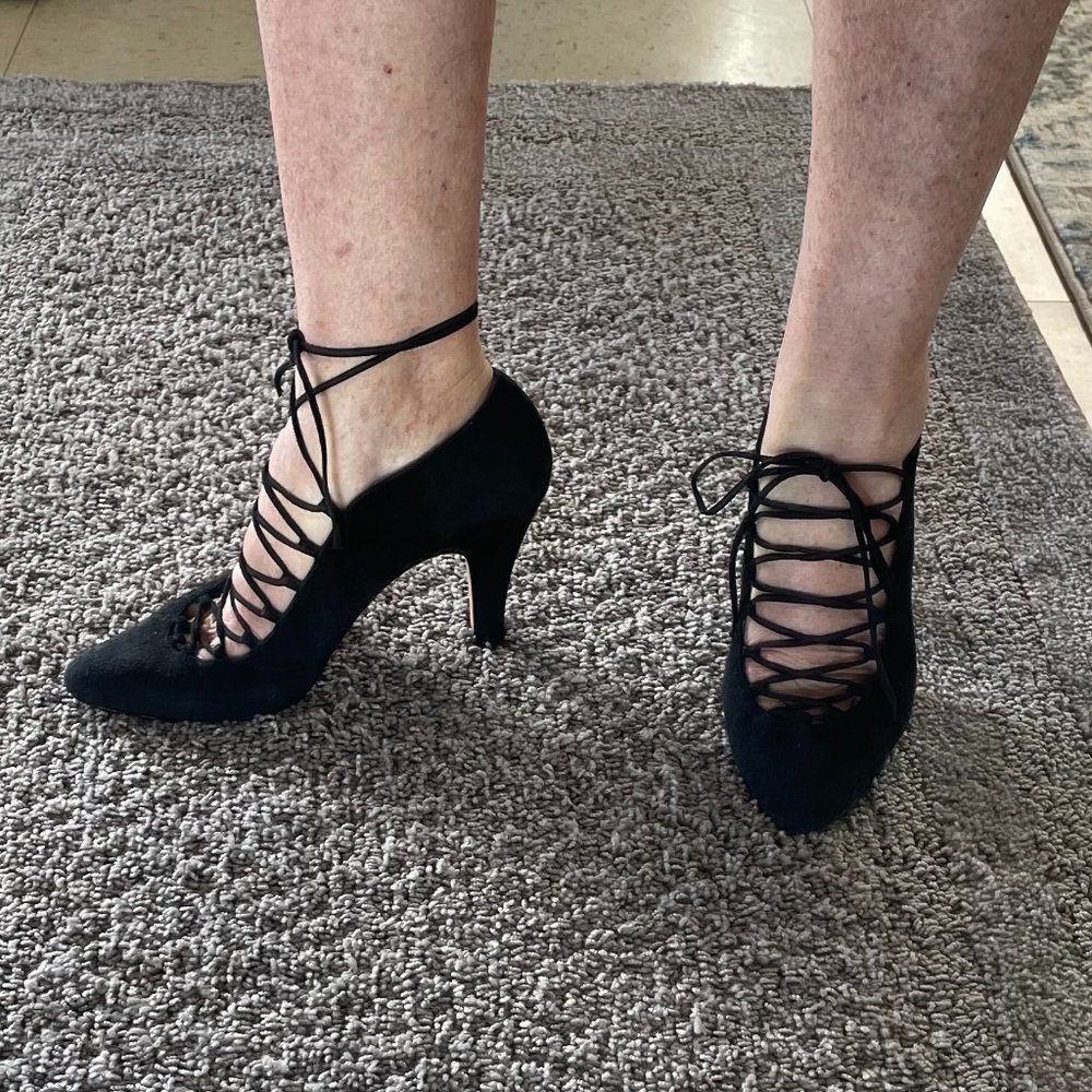 Joan & David Couture Vintage Black Suede Pumps Size 7.5